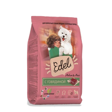 Сухой корм Edel Dog Medium & Maxi Beef сухой корм c говядиной для собак средних и крупных пород 2кг