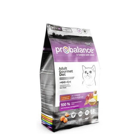 ProBalance Adult Gourmet Diet с говядиной и ягненком для привередливых взрослых кошек 1.8кг