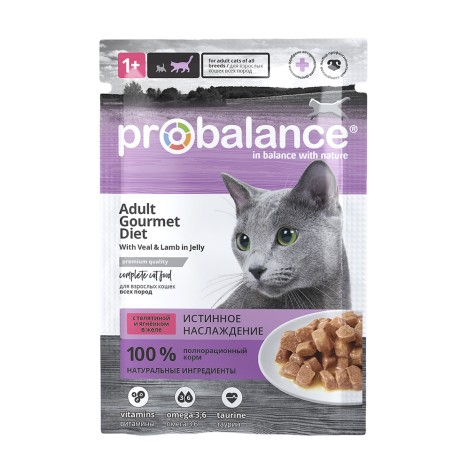 ProBalance Adult Gourmet Diet влажный корм для кошек с телятиной и ягненком в желе, 85гр.