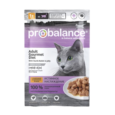 ProBalance Adult Gourmet Diet влажный корм для кошек с телятиной и кроликом в желе, 85гр.