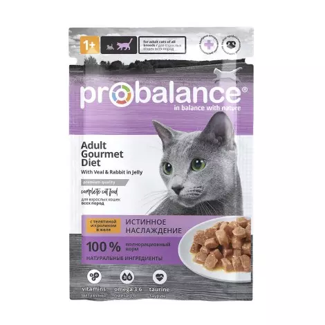 ProBalance Adult Gourmet Diet влажный корм для кошек с телятиной и кроликом в желе, 85гр.