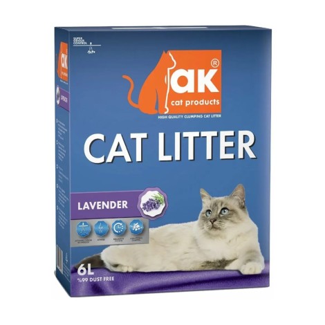 Наполнитель для кошачьего туалета AK Cat Lavander комкующийся бентонитовый с ароматом лаванды, 6л