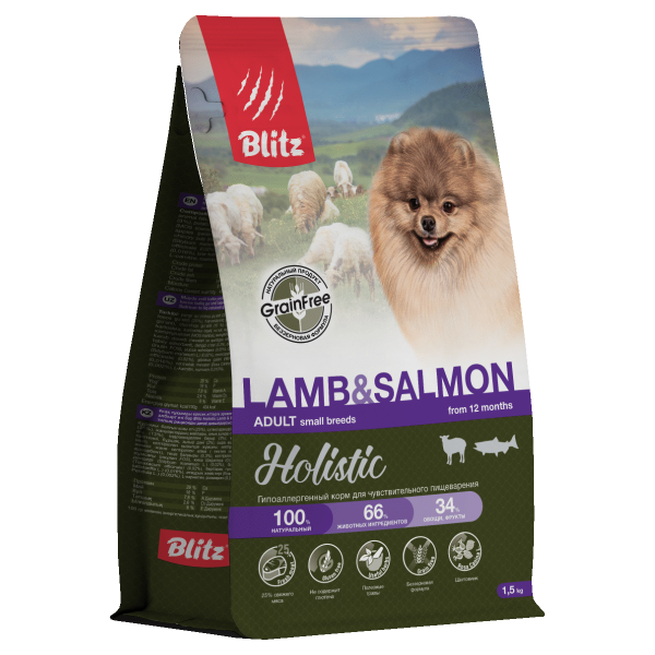 Holistic Adult small breeds Lamb&Salmon гипоаллергенный, 1,5 кг