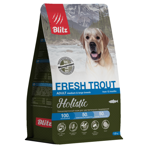 Holistic Adult Fresh Trout гипоаллергенный, 1,5 кг