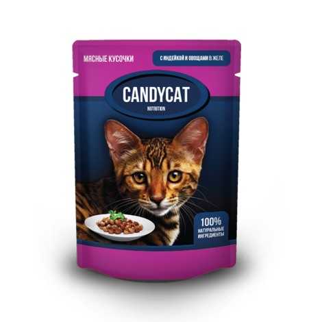 Влажный корм для кошек CandyCat индейка с овощами в желе
