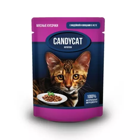 Влажный корм для кошек CandyCat индейка с овощами в желе