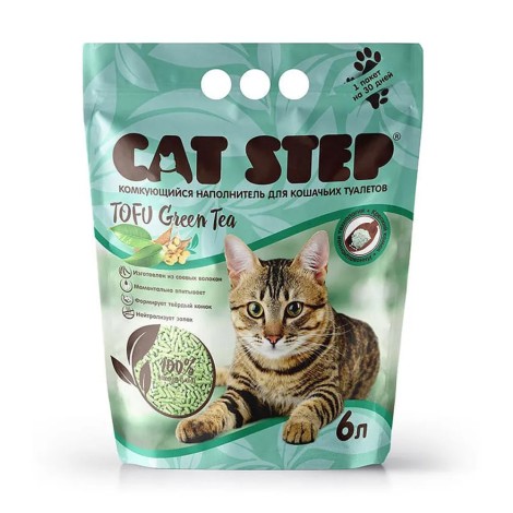 Cat Step Tofu Green Tea наполнитель растительный комкующийся с ароматом зеленого чая - 6л