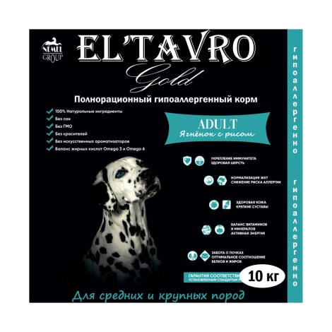 Сухой корм El'Tavro Gold для собак средних и крупных пород Ягненок с рисом 10 кг