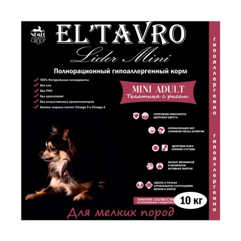 Сухой корм ElTavro Lider Mini для взрослых взрослых собак мелких пород Телятина с рисом 10кг