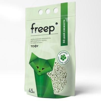 Freep ТОФУ Зеленый чай - комкующийся наполнитель для кошачьего туалета - 4,5л