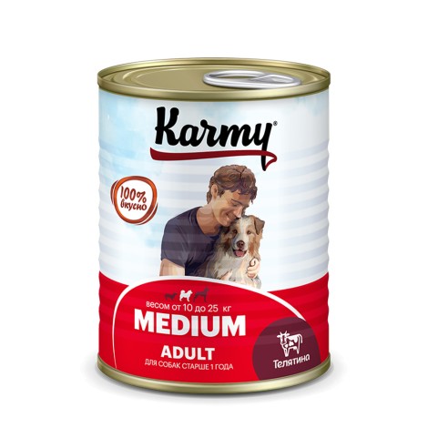 Karmy Medium Adult консервированный корм для средних пород с телятиной 340гр.