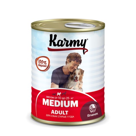 Karmy Medium Adult консервированный корм для средних пород с ягненком 340гр.