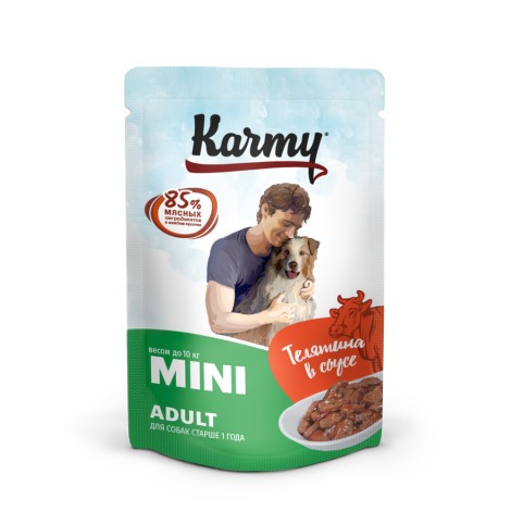 Влажный корм для собак Karmy Mini Adult Телятина, мясные кусочки в соусе