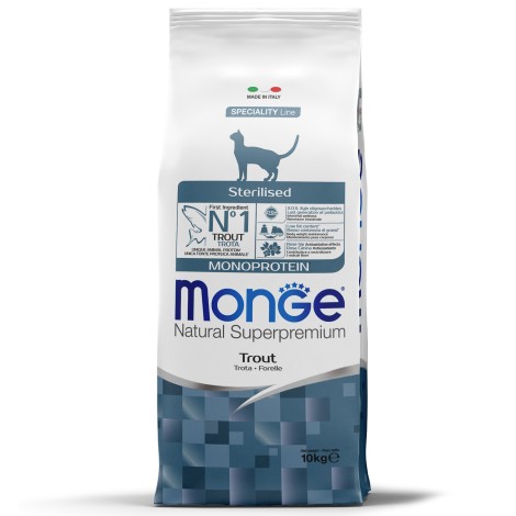 Сухой корм Monge Cat Monoprotein Sterilised для стерилизованных кошек с форелью 10 кг