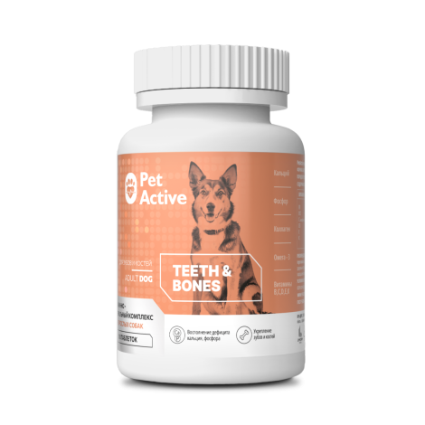 PetActive витаминно-минеральный комплекс для собак Teeth&bones для укрепления зубов и костей, 80г