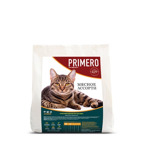 Сухой корм Primero для взрослых кошек "Мясное Ассорти" 2.5кг