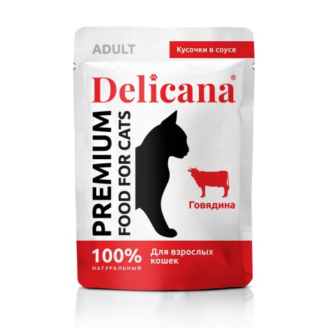 Влажный корм Delicana для взрослых кошек говядина в соусе