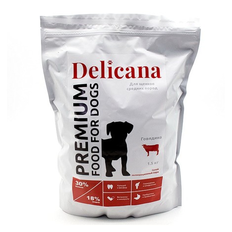 Сухой корм Delicana для щенков средних пород говядина 1.5кг