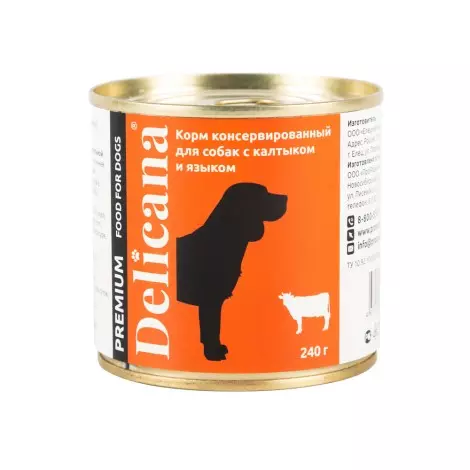 Delicana консервированный корм для собак с говяжьим калтыком и языком, 240 г