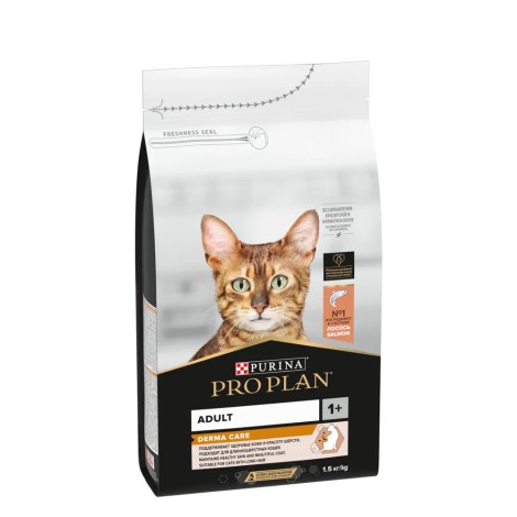 Purina Pro Plan Derma Care сухой корм для взрослых кошек для красоты шерсти и здоровья кожи, лосось - 1.5кг