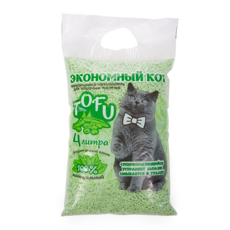Комкующийся наполнитель TOFU "Экономный кот", зеленый чай, 4л