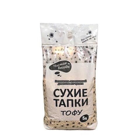 Наполнитель "Сухие Тапки" Тофу, без запаха, 5л