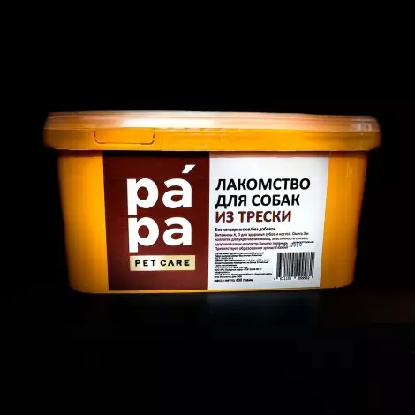 Сухое полезное лакомство для собак PAPA Pet Care кожа трески атлантической 600г