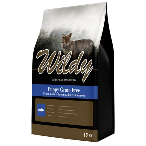 Wildy Puppy Grain Free cухой корм для щенков с белой рыбой 15 кг
