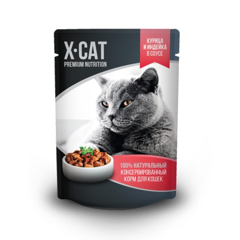 Влажный корм для кошек X-CAT курица и индейка в соусе