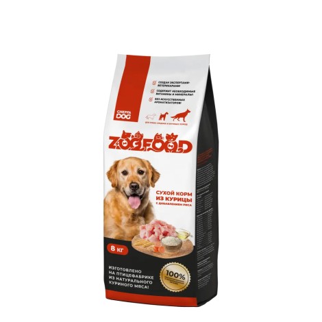 Сухой корм Zoofood для взрослых собак средних и крупных пород с курицей и рисом 8кг